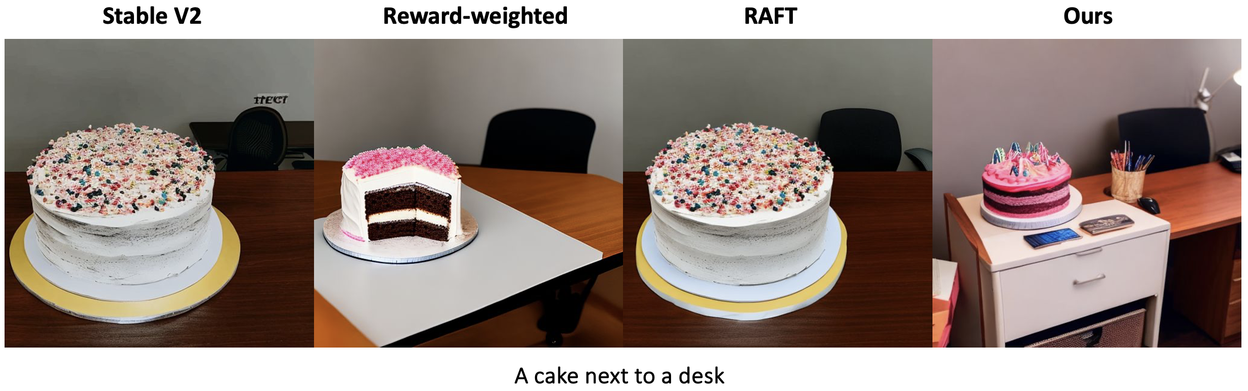 A cake next to a desk.